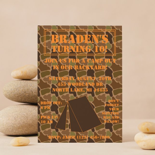 Camo Camouflage Backyard Campout Birthday Inbjudan (Skapare uppladdad)