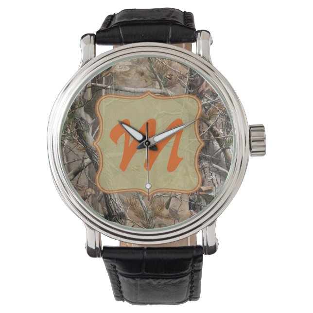 Camo Camouflage Hunting Real Leather Band Watch Armbandsur (Framsida)