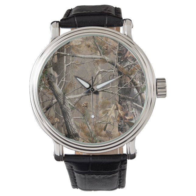 Camo Camouflage Hunting Real Leather Band Watch Armbandsur (Framsida)