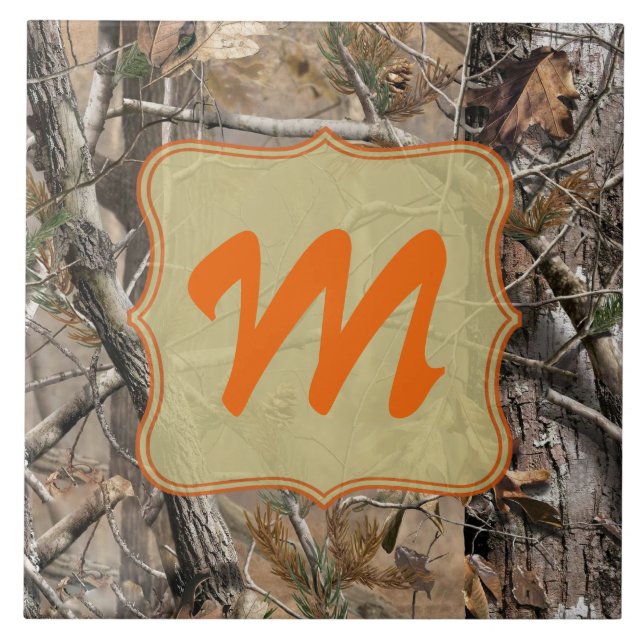 Camo Camouflage Hunting Real Monogram Visning Tile Kakelplatta (Framsidan)