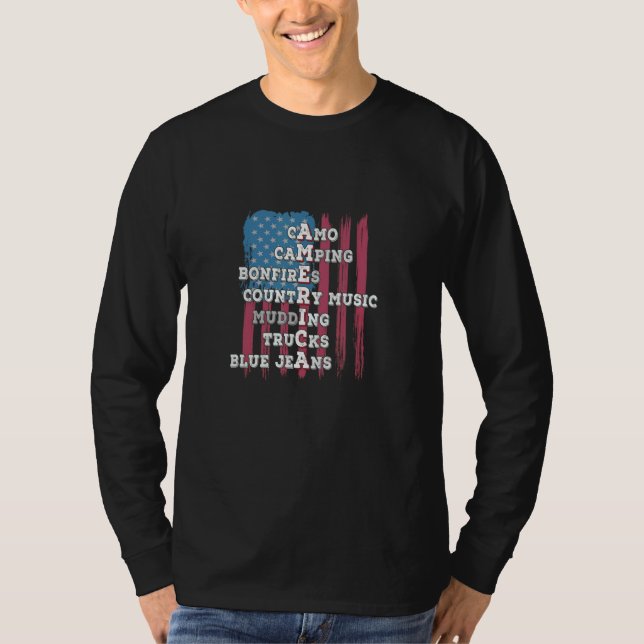 Camo Camping Bonfire Land Mudding Lastbilar Blue T Shirt (Framsida)