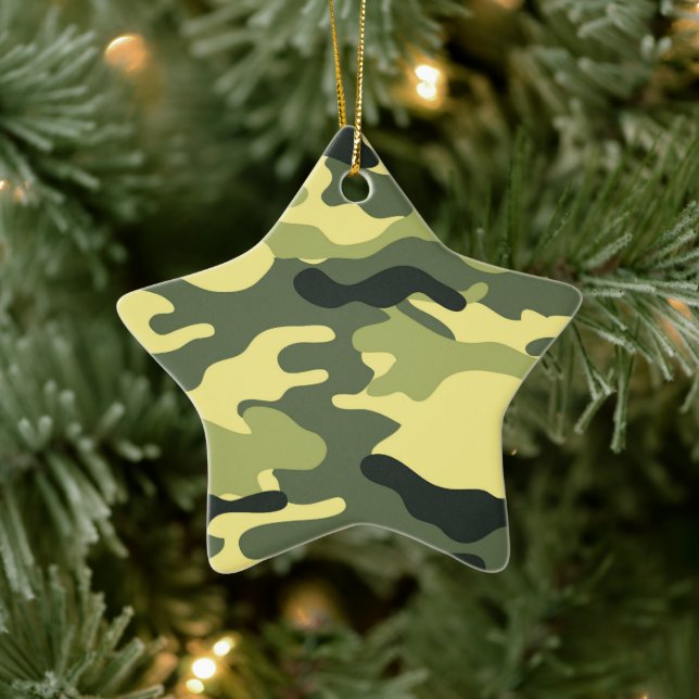 Camo Camping Hunting Grönt Camouflage Julgransprydnad Keramik (Träd)