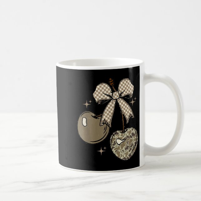 Camo Checkered Cherry Bow, Hunting,checkered Patte Kaffemugg (Höger)