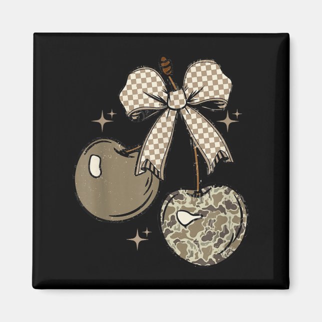Camo Checkered Cherry Bow, Hunting,checkered Patte Magnet (Framsidan)