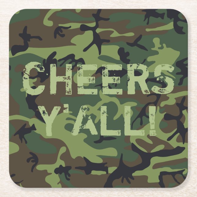Camo Cheers Y'All Underlägg Papper Kvadrat (Framsidan)