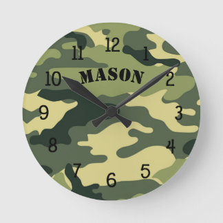 Camo Clock med namn, pojk- och sovrumsdaghem CAMO Rund Klocka