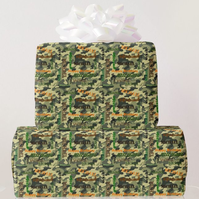 Camo Custom NAME Grattis på födelsedagen Gift Presentpapper (Skapare uppladdad)