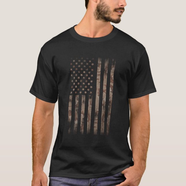 Camo Desert American Flagga T Shirt (Framsida)