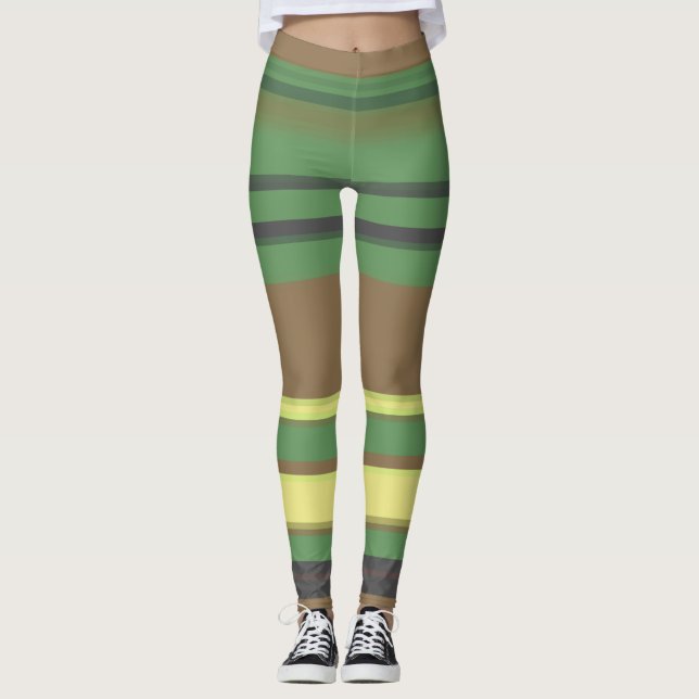 Camo Färg Stripe Mönster Leggings (Framsida)