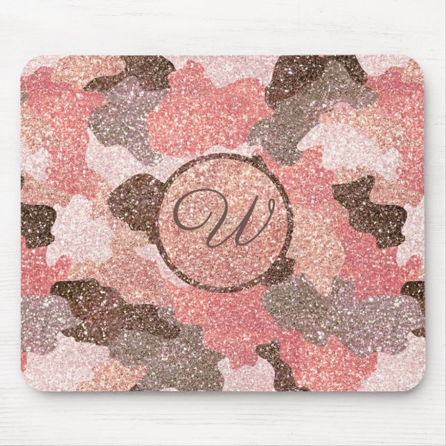 Camo Faux Glitter Camouflage Monogrammed ro Guld Musmatta (Framsidan)