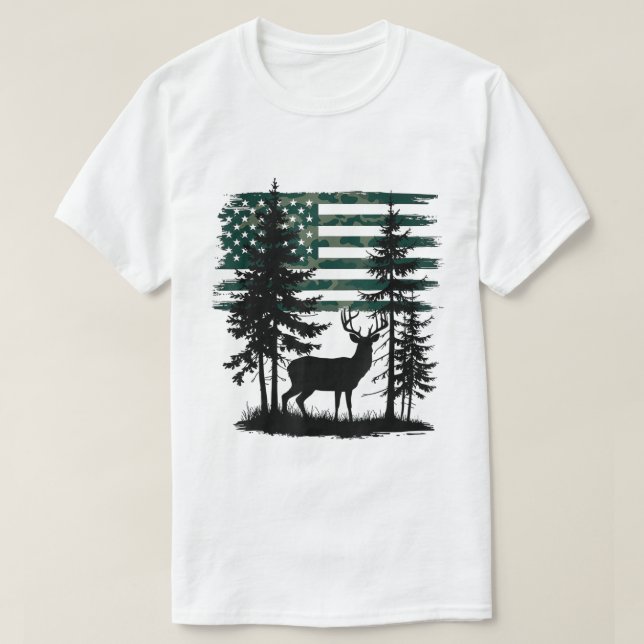 Camo Flag Deer Hunting Forest Silhouette Tee (Design framsida)