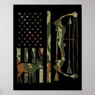 Camo Flagga Hjort Bow Hunting Patriotic Hunter Pap Poster