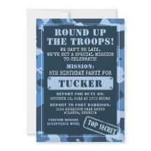 Camo Födelsedagsfest inbjudan, armén, Uppdrag