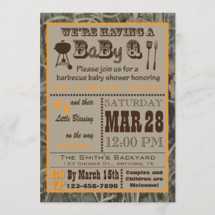 Camo grillfestBabyQ baby shower Inbjudningar