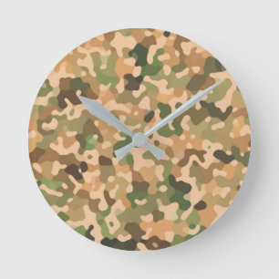 Camo - Grönt Orange Brown Black Rund Klocka