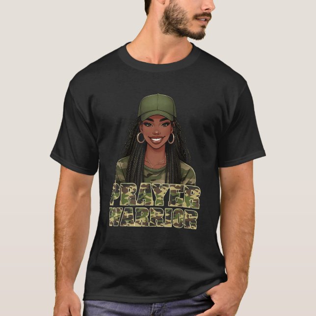 Camo Hat Prayer Warrior God Jesus Christian Black  T Shirt (Framsida)