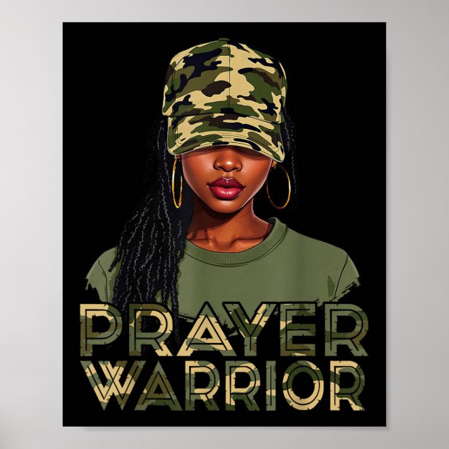 Camo Hat Prayer Warrior Gud Jesus Christian Black Poster (Framsidan)