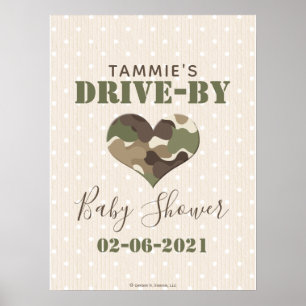 Camo Heart Drive by Baby Shower Sign Poster