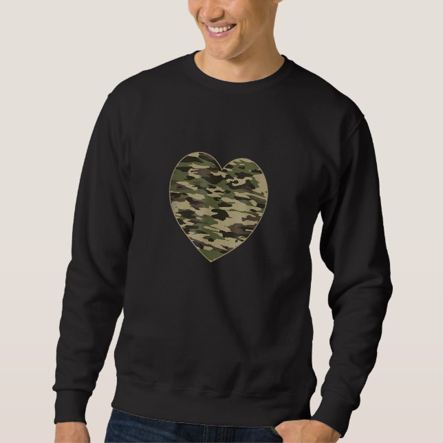 Camo Heart Valentines Day Camoflauge Military Tact Lång Ärmad Tröja (Framsida)