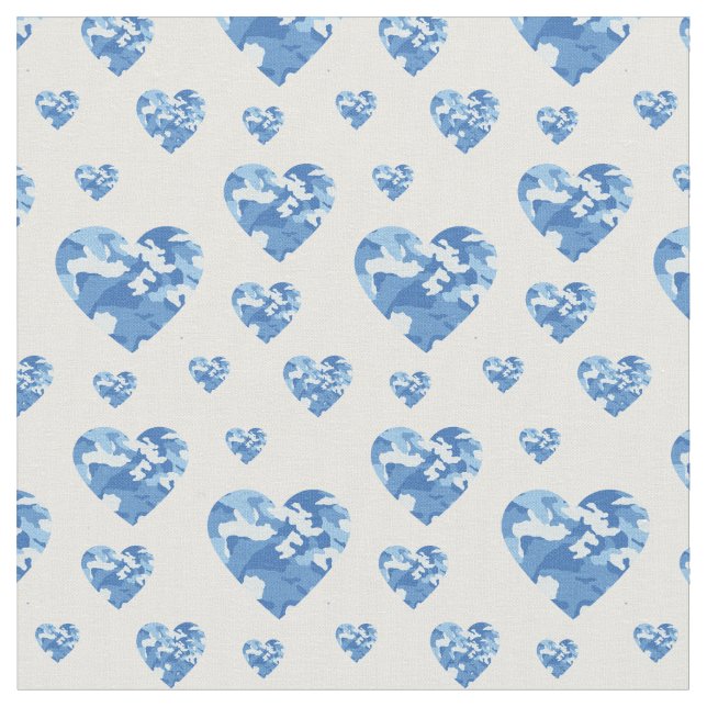Camo Hearts Blue Boys Land Camouflage Tyg (Närbild)