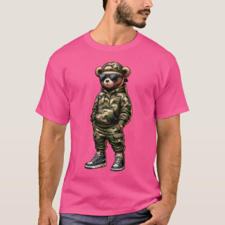 Camo Hip hop Nalle Coola Rapper Streetwear Gra T Shirt