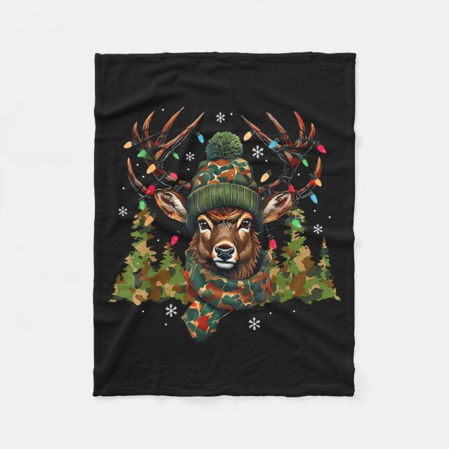 Camo Hunting Reindeer Deer Xmas Lights Christmas H Fleecefilt (Framsidan)