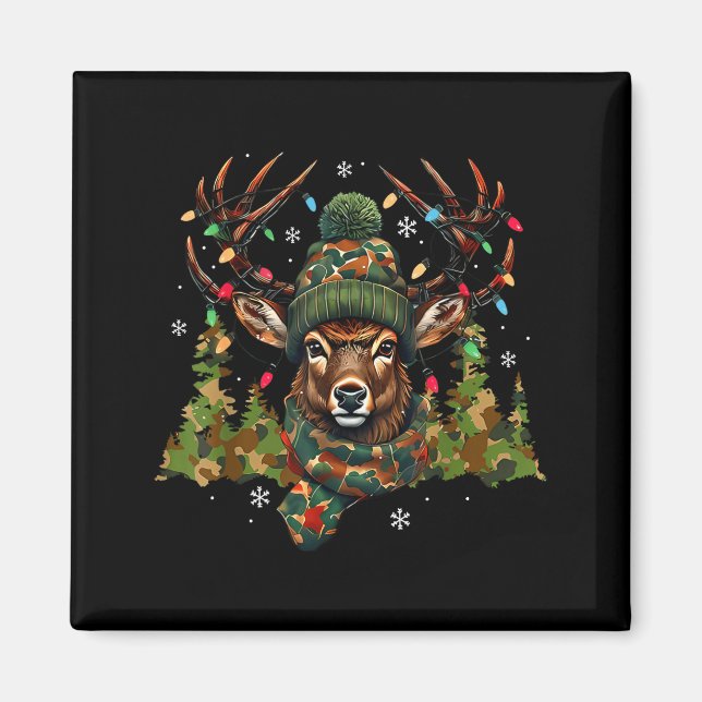 Camo Hunting Reindeer Deer Xmas Lights Christmas H Magnet (Framsidan)
