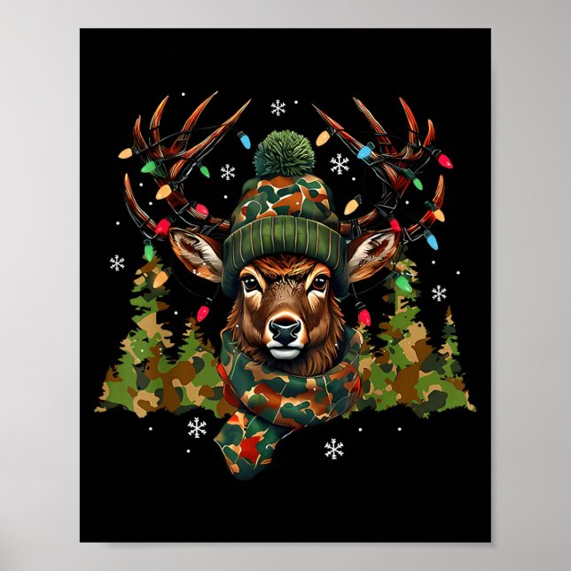 Camo Hunting Reindeer Deer Xmas Lights Christmas H Poster (Framsidan)