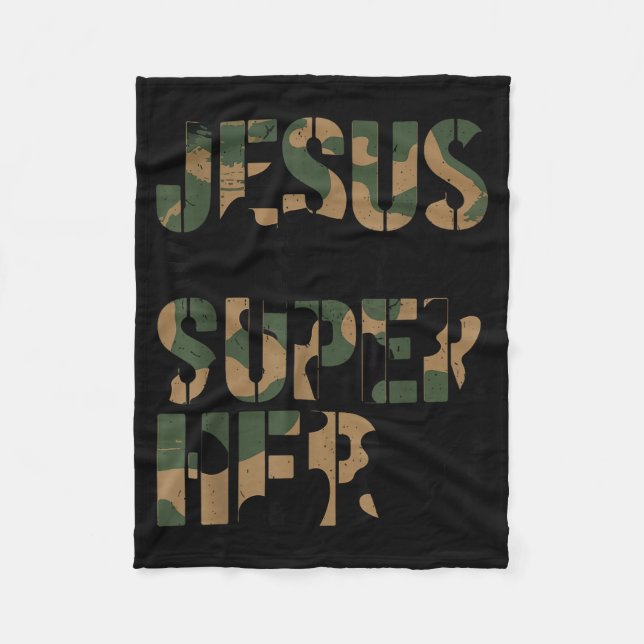 Camo Jesus Is My Superhero Toddler Boys Camouflage Fleecefilt (Framsidan)