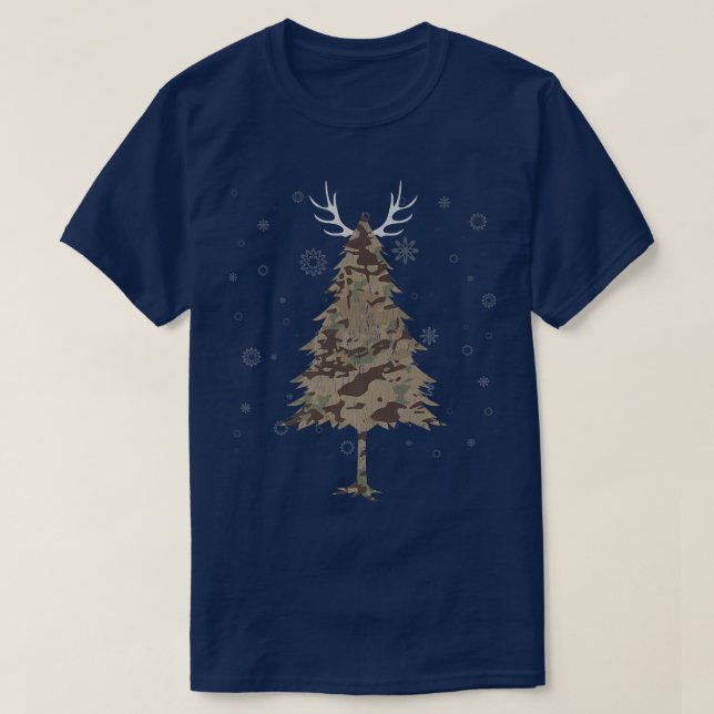 Camo Julgran Snö Graphic Funny Hunting T Shirt (Design framsida)