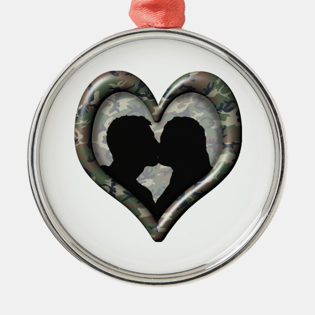 Camo Kissing lite Heart Julgransprydnad Metall (Framsidan)