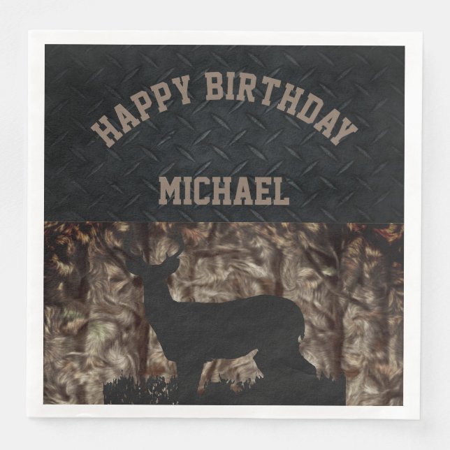 Camo Land Hunting Birthday Napkins Pappersservett (Framsida)