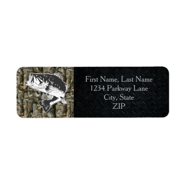 Camo Largemouth Bass Fishing Returetiketters Returadress Etikett (Framsidan)