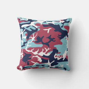 Camo Mönster - Burgundy Navy Blue White Kudde