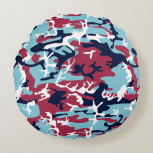 Camo Mönster - Burgundy Navy Blue White Rund Kudde