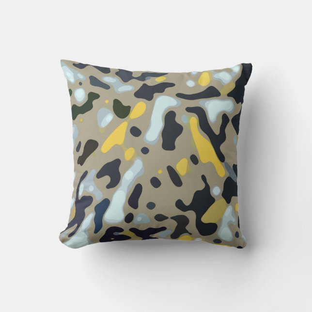 Camo Mönster - Gult White Beige Blue Black Kudde (Framsida)