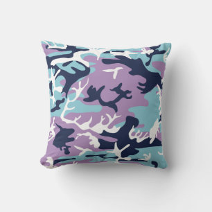 Camo Mönster - Lila Navy Blue White Kudde