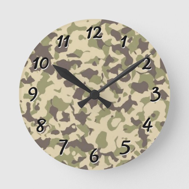 Camo Mönster Rund Klocka (Framsida)