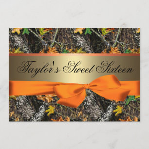 Camo & orange sweet sixteeninbjudan inbjudningar