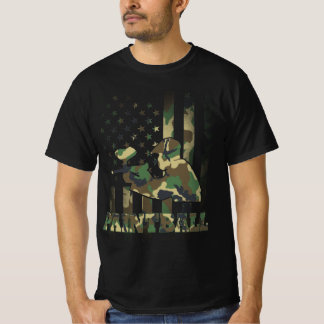 Camo Paintball Player American Flagga USA Milit T Shirt