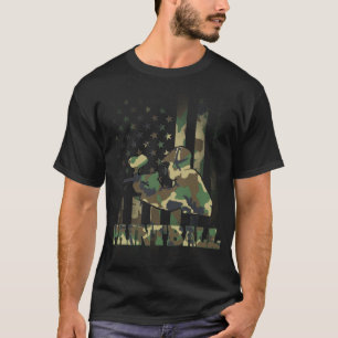 Camo Paintball Player American Flagga USA Milit T Shirt