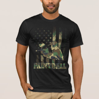 Camo Paintball Player American Flagga USA Milit  T Shirt