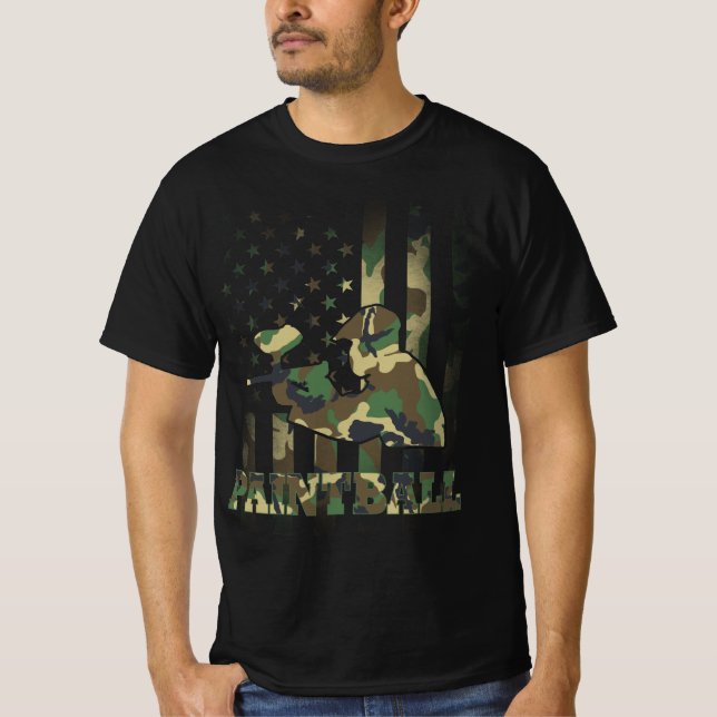 Camo Paintball Player American Flagga USA Milit T T Shirt (Framsida)