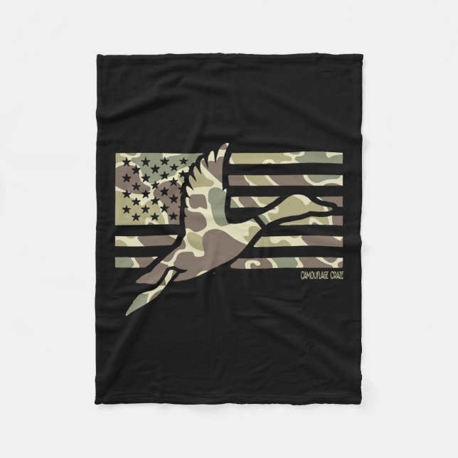 Camo Patriotic Mallard Anka Camouflage som flyger  Fleecefilt (Framsidan)
