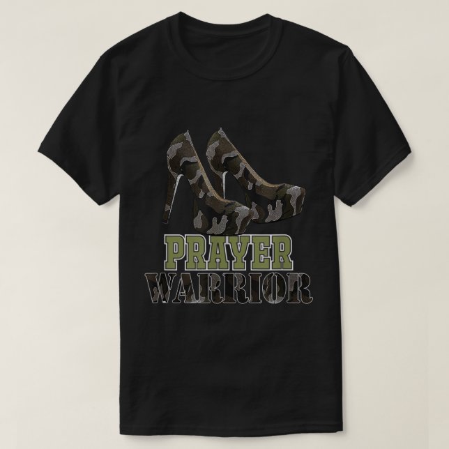 Camo Prayer Warriors with Heel Religiösa Christian T Shirt (Design framsida)