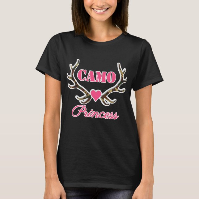 Camo Princess Antlers Camouflage Rosa T Shirt (Framsida)
