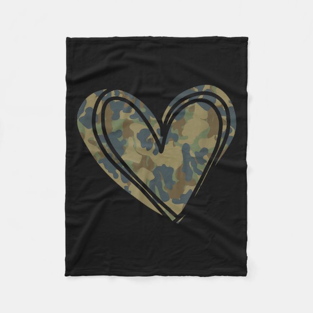 Camo Print Heart Valentines Day  Fleecefilt (Framsidan)