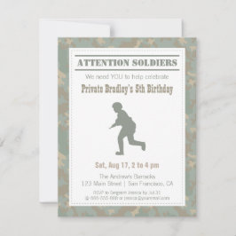 Camo Print Soldier Silhouette Army Födelsedagsfest Inbjudningar