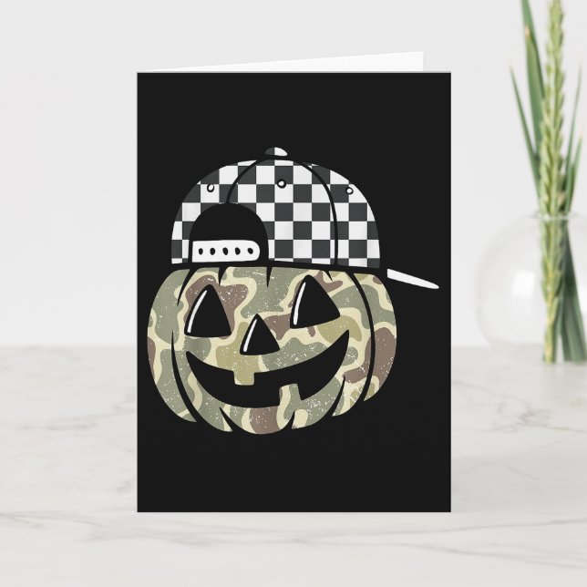 Camo Pumpkin Jack O Lantern Face Camouflage Hallow Kort (Framsida)