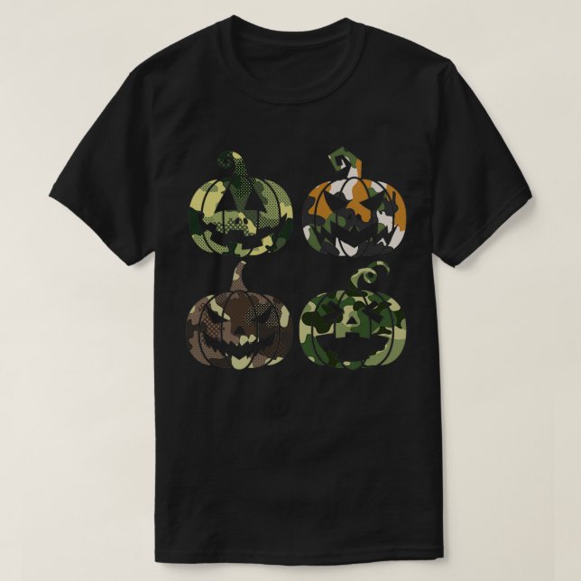 Camo Pumpkin Militical Lazy Easy Halloween T Shirt (Design framsida)